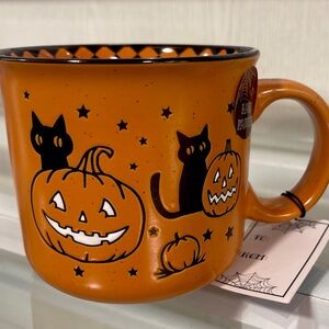 Halloween Black Cat Jack o’lantern Spooky Scene Orange Ceramic Coffee Mug NWT